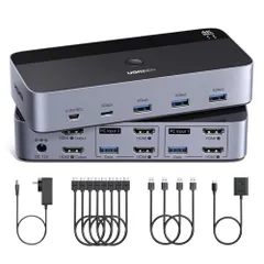 UGREEN HDMI KVM切替器 4K@60Hz 2モニタ2コンピュータ、2入力2出力スイッチ、 4つのUSB 3.0ポートのため2台のコンピュータで2モニタ/キーボード/マウス/プリンタを共有 HDMIケーブル4本、USBケーブル2本、 46b41ab2