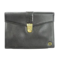 カランダッシュ Caran d'Ache セカンドバッグ クラッチバッグ レザー シボ革 ゴールド金具 リストレット ロゴ 黒 ブラック /MN12 ■GY18