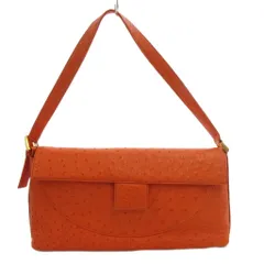 ノーブランド ハンドバッグ 手提げ オーストリッチレザー オレンジ 型押し /FF ■GY18