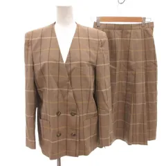 バーバリーズ Burberrys ヴィンテージ セットアップスーツ ノーカラージャケット スカート ダブル チェック 9AR ベージュ /FF  ■GY50