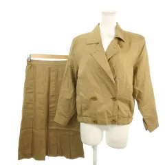 LEPORTE セットアップ 上下 ジャケット ダブル スカート 裾プリーツ 9 茶 ブラウン /AH4 ■GY99