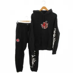 エイチ&エム H&M × キースヘリング Keith Haring セットアップ 上下 プルパーカー スウェット M パンツ S 黒 ブラック 長袖 グラフィックプリント /AH36 ■GY99