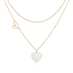 [Linawe] ホワイト ネックレス レディース ネックレス チェーン ステンレススチール チタンネックレス ピンクゴールド、かわいい ハート ペンダント レディース ジュエリー、ロングネックレス 可愛い 錆びないネックレス 0