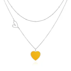 [Linawe] 黄色 ネックレス レディース、かわいい ハート ペンダント プラチナ ネックレス チェーン アクセサリー、シルバー ステンレススチール レディース ジュエリー、 ロングネックレス 錆びないネックレス 0