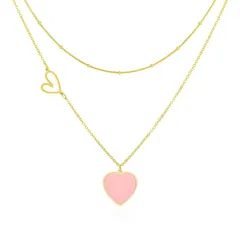 [Linawe] ピンク ハート ペンダント ネックレス レディース、18金 アクセサリー ネックレス チェーン ゴールド、ステンレススチール チタンネックレス、かわいい レディース ジュエリー、ペンダントトップ 錆びないネックレス 0