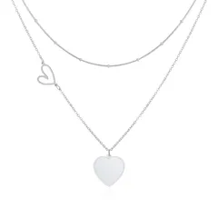[Linawe] ホワイト ハート ペンダント ネックレス レディース、ネックレス チェーン プラチナ ステンレススチール チタンネックレス、アクセサリー プレゼント 女性、レディース ジュエリー、シルバー ロングネックレス 0