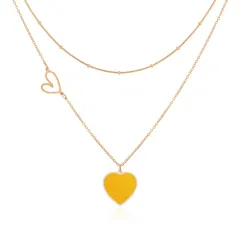 [Linawe] 黄色 ハート ペンダント かわいい ネックレス レディース、ピンクゴールド アクセサリー ネックレス チェーン、ステンレススチール チタンネックレス、レディース ジュエリー、錆びないネックレス、プレゼント 女性 0