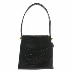 OLOP ハンドバッグ クロコダイル ワニ革 シャイニング がま口 黒 ブラック /XZ ■GY18