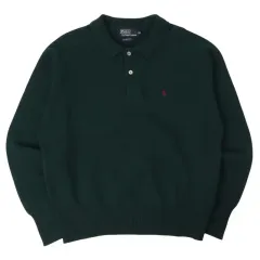 ポロ ラルフ ローレン グリーン ラムウール ボタンアップ ニット