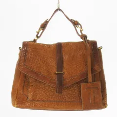 トリーバーチ TORY BURCH ハンドバッグ 2way ショルダーバッグ レザー 革 シボ革 ミラー付き 茶 ブラウン /CK20 ■GY11