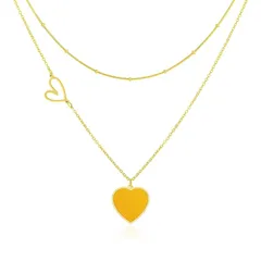 [Linawe] 黄色 ハート ペンダント ネックレス レディース、18金 アクセサリー ネックレス チェーン ゴールド、ステンレススチール チタンネックレス、レディース ジュエリー かわいい、卒業式 アクセサリー 可愛い 0