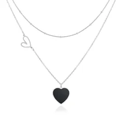 [Linawe] ネックレス レディース ハート ペンダント、アクセサリー プラチナネックレス チェーン、シルバー ステンレススチール ネックレス、かわいい レディース ジュエリー チタンネックレス、金属アレルギー 錆びないネックレス 0