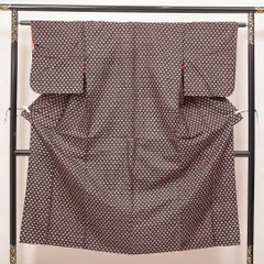 アンティーク 銘仙 袷 身丈144cm 裄丈61cm 正絹 Aランク バチ衿 XSサイズ 格子 レトロ ポップ 茶系 RP 1223-17019