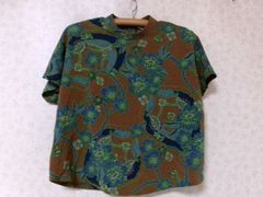 90sヴィンテージ縮緬和柄モックネックトップス着物古着オリエンタル 
