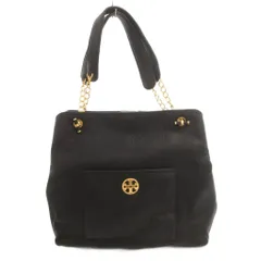 トリーバーチ TORY BURCH トートバッグ 手提げ レザー ロゴ ゴールドカラーチェーン 黒 ブラック /FF ■GY13