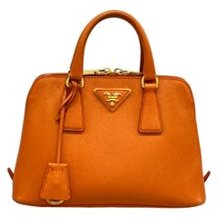 希少】PRADA ミニ ボストンバッグ サフィアーノレザー オレンジ 2way