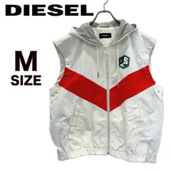 DIESEL フード付きナイロンベスト Mサイズ ノースリーブパーカー 梅雨時期にも！  ジップアップフードベスト