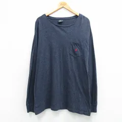 XL/古着 ラルフローレン 長袖 ブランド Tシャツ メンズ ワンポイントロゴ 胸ポケット付き 大きいサイズ コットン クルーネック 濃紺 霜降り 26apr02のサムネイル