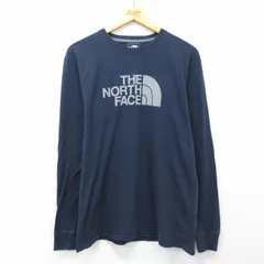 L/古着 ノースフェイス 長袖 Tシャツ メンズ ビッグロゴ コットン クルーネック 紺 26apr02