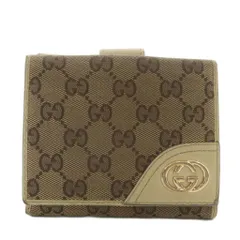 グッチ GUCCI 財布 二つ折り GGキャンバス レザー 総柄 インターロッキング Wホック 茶色 ブラウン 白 ホワイト 181596・0416 /XZ ■GY11