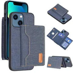 【新品】 【Anrek】互換性 APPLE iPhone 12 Mini 5.4 inch 用 デニムケース カード収納 縄掛（ダークブルー）アイフォン12ミニ (5.4インチ) 背面カバー 両用 磁石吸着 名刺入れ 分離式 取り外し自由 車載 耐衝撃 財 1のサムネイル