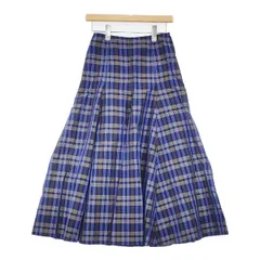 ATON SKAGKM0207 コットンリネンシルク フレア チェック ロングスカート ブルー ネイビー グレー レディース エイトン【中古】6-0411M∞