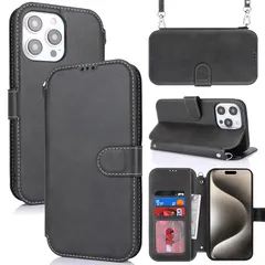 【新品】 Ｈａｖａｙａ スマホショルダー いphone15Plus ケース iPhone 15 Plus ケース iPhone15プラス ケース 手帳型 ショルダー 米軍MIL規格 軽薄 耐衝撃 カード収納 カバー レンズ保護 (6.7インチ対応)-ブラッ 1