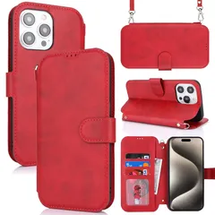 【新品】 Ｈａｖａｙａ スマホショルダー いphone15Plus ケース iPhone 15 Plus ケース iPhone15プラス ケース 手帳型 ショルダー 米軍MIL規格 軽薄 耐衝撃 カード収納 カバー レンズ保護 (6.7インチ対応)-ワイン 1
