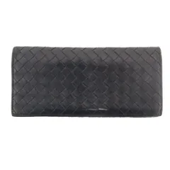 ボッテガヴェネタ BOTTEGA VENETA イントレチャート 二つ折り 長財布 レザー 紺 ネイビー /JS ■GY18
