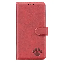 【新品】 case for iPhone 14 pro max ケース 6.7インチ アイフォン14 プロ マックス カバー 手帳型かわいい 猫 肉球 型押し柄スタンド機能付き 財布型 スマホカバー マグネット付き カード収納 全面保護 (B2-レッド,  0