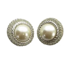 クリスチャンディオール Christian Dior イヤリング アクセサリー 両耳用 クリップ式 パール 真珠 ラインストーン 15mm シルバー色 ■GY18 /MQ ■OH