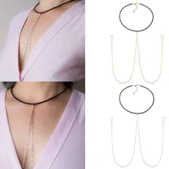 ブラックレザーネックレスチェーン ノンホールニップルピアス 乳首 はさむ 針なし フェイク つなぐ NP263