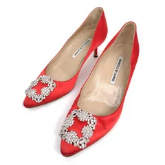 ★美品★MANOLO BLAHNIK マノロブラニク パンプス 37 ハンギシ サテン ビジュー 赤のサムネイル