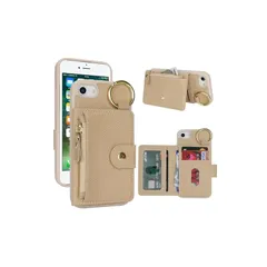 【新品】 SailorTech iPhone SE 2020/SE 2022/7/8 背面ケース 翻盖型 キーホルダー付クレジットカード入れ 女性用, アイフォンSE 第2世代 手帳ケース ライチ紋様 横置き機能 iPhone 7/8/SE2 ケース 財布 1