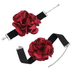 【新品】 [PATIKIL] 女性用 花 チョーカーブレスレットセット 3Dヴィンテージサテンローズフラワーネックレスブレスレット パーティーブ ライドウェディングパーティー用 1