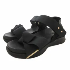 ランダ RANDA 厚底フラットソールスポーティーサンダル リボン S 黒 ブラック ゴールドカラー金具 /GV