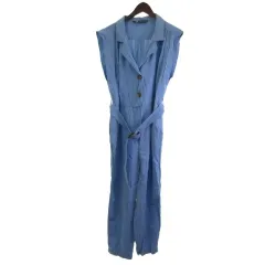 ザラ ZARA オールオンワン ノースリーブ とろみ ブルー M