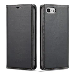 【新品】 iPhone SE3 ケース 手帳型 第3世代 iPhone8/7/SE 対応 真珠光沢レザー スマホケース マグネット スタンド機能 カード入れ 耐摩擦 薄型 ブラック 1