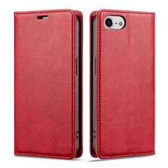 【新品】 iPhone SE3 ケース 手帳型 第3世代 iPhone8 ケース アイフォン7/8/se2/se3 対応 レザー スマホケース マグネット スタンド機能 カード入れ 耐摩擦 薄型 RFID防止 真珠光沢 レッド 1