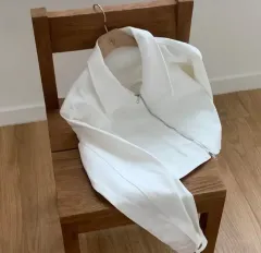 (ドライ完了)コットン スリット スタン カラ クロップド ジャケット(free)アイボリー