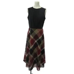 ブルーレーベルクレストブリッジ BLUE LABEL CRESTBRIDGE クレストブリッジチェッククールドライドッキングドレス ワンピース ノースリーブ ブラック ボルドー 36