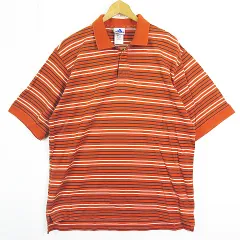 アディダス adidas GOLF 鹿の子ポロシャツ 半袖  コットン L ボーダー ブラウン系 2sa7476