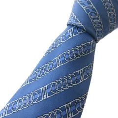 エルメス HERMES ネクタイ シルク100 885PA チェーン柄 ブルー 