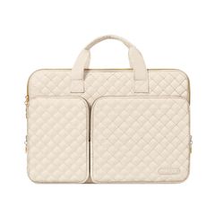 MOSISO 360 Protective PC Case for 13.3-inch Laptops, Compatible with MacBook Air/Pro 13 and MacBook Pro 14, with 2 Pockets, Handle, and Belt, Quilted Bag (Sand Color)