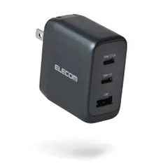 エレコム 充電器 Type-C 70W 3ポート USB-C×2 USB-A×1 PD対応 スイング式プラグ採用 PSE技術基準適合 温度制御機能 アジャストチャージ機能 ミッドナイト EC-AC12770MNt