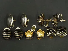 ■美品~■ ラインストーン フラワー クリップ式 ネジバネ式 等 イヤリング アクセサリー 5点セット まとめ売り ゴールド系 DD9643