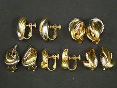 ■美品■ ラインストーン クリップ式 ネジバネ式 等 イヤリング アクセサリー レディース 5点セット まとめ売り ゴールド系 DD9652
