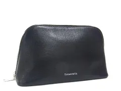 ■美品■ TIFFANY＆Co ティファニー レザー ポーチ メイクポーチ 小物入れ マルチケース レディース ブラック系 DN0136