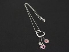 ○5927#0530 4℃ /SILVER製ダブルハートネックレスピンクストーン 