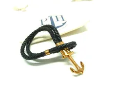 ■美品■ PAUL HEWITT ポールヒューイット レザー 錨 ブレスレット バングル アクセサリー レディース ブラック系×ゴールド系 DM8775